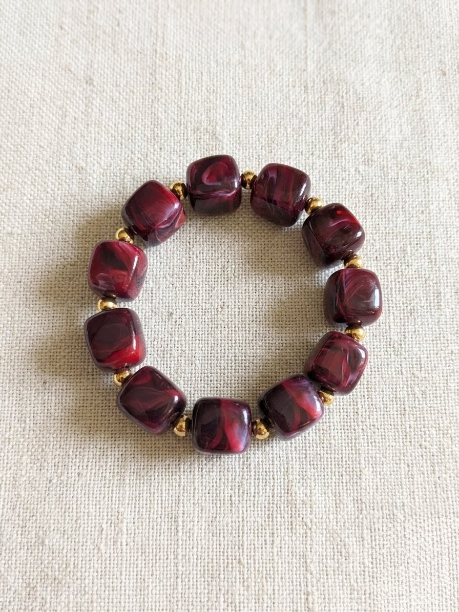 Bracelet perles bordeaux & acier inoxydable – Image 2