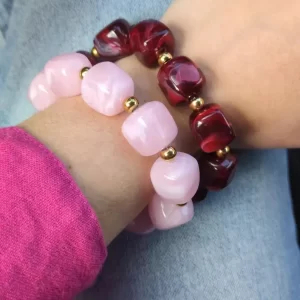 Bracelet perles bordeaux & acier inoxydable