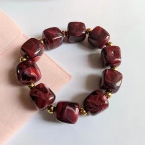 Bracelet perles bordeaux & acier inoxydable - saint Valentin