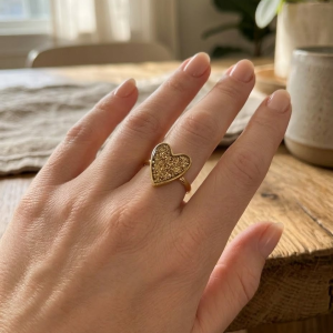 Bague en acier inoxydable - paillettes - faites main