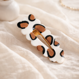 Barrette Léopard – Fait main en pâte polymère