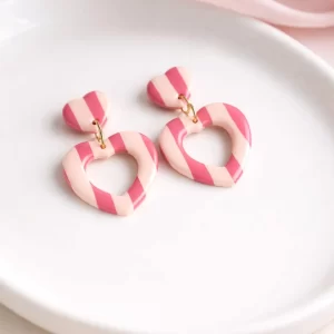 Boucles d'oreilles cœur rayé