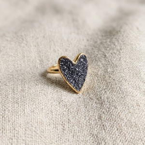 Bague "Cœur Étincelant" – Gris Sidéral & Or