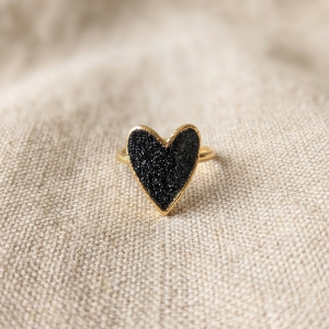 Bague Cœur Noir Pailleté 🖤✨