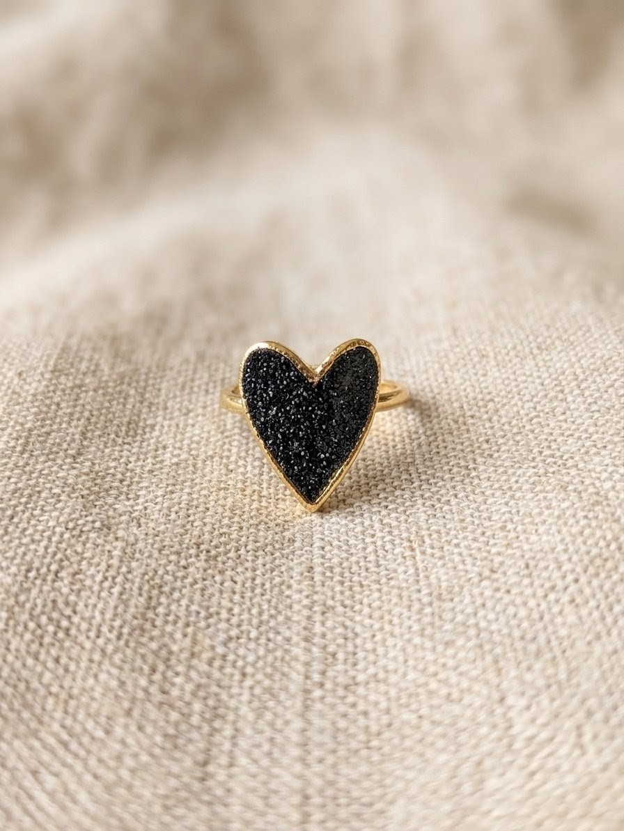 Bague Cœur Noir Pailleté 🖤✨