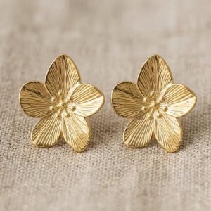 Clips d'oreilles fleur or, Boucles d'oreilles sans perçage acier inoxydable, Grosses fleurs dorées 32mm, Bijou floral minimaliste