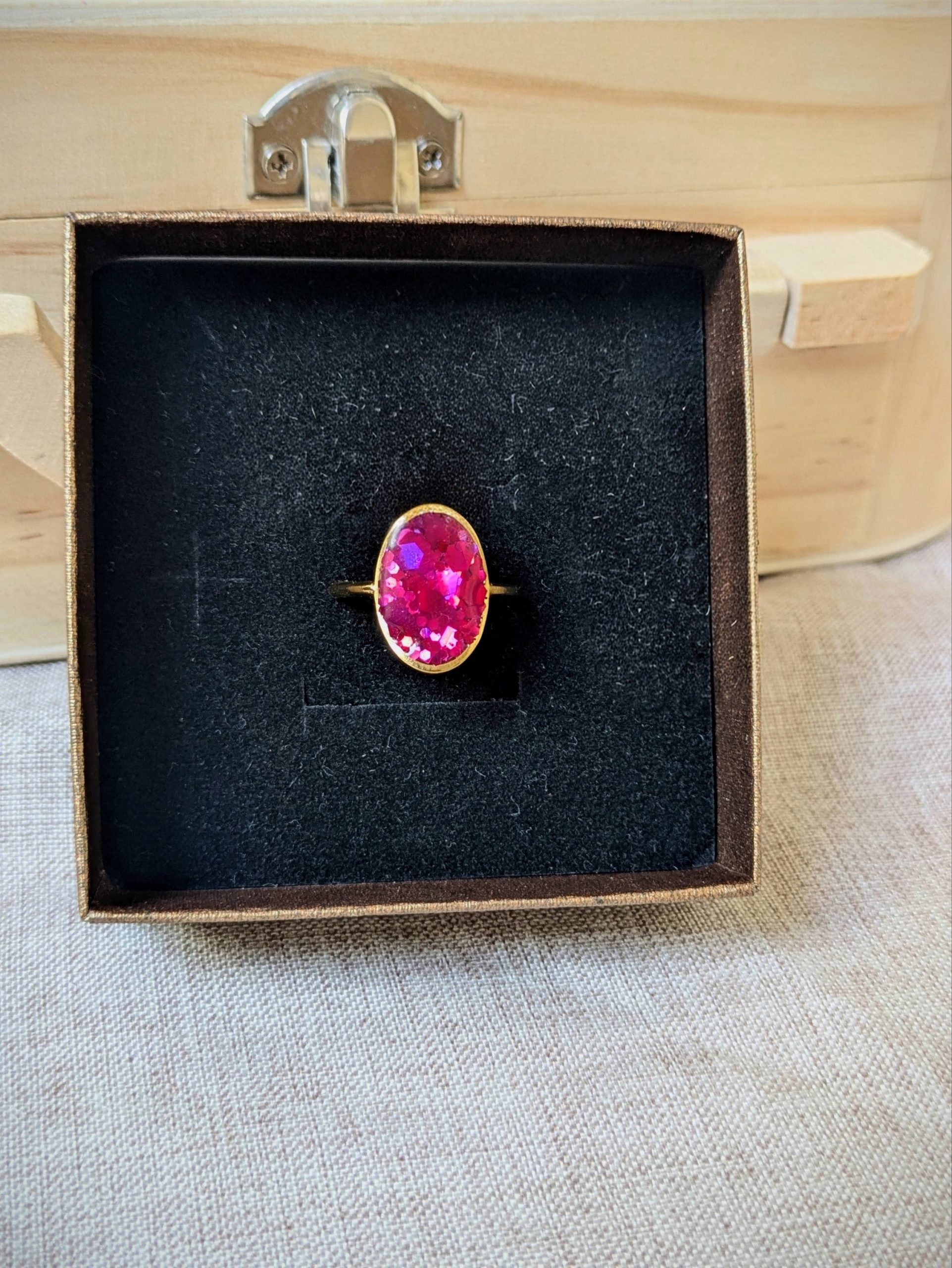 Bague réglable en acier inoxydable et paillettes – Fait main