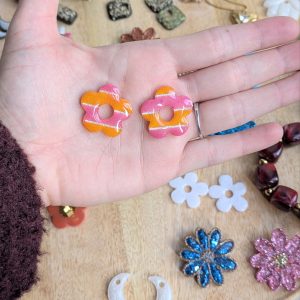 Pampilles fleurs rose et orange – Avec ou sans créoles